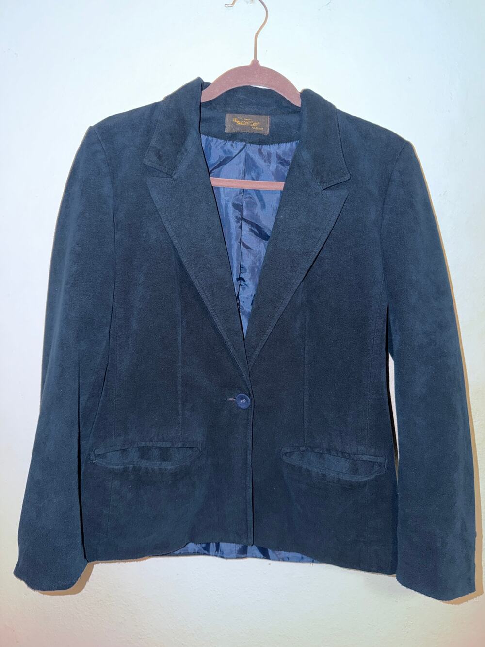 Count Romi Womens 6 Navy Blue Suede Blazer Jacket Vintage Tailored Lined
